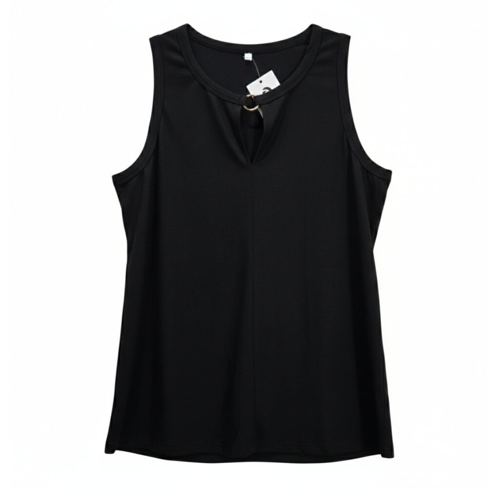 NWT | RIROW Black Keyhole Tank Top | Gold Ring Hardware | Size Large